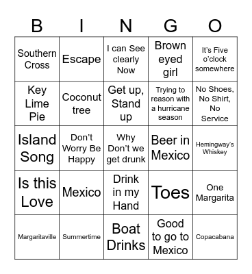 island Music Bingo Card