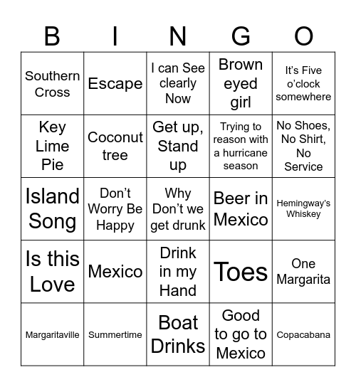 island Music Bingo Card