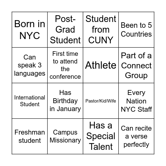 ENC NYC - Get to Know BINGO Card