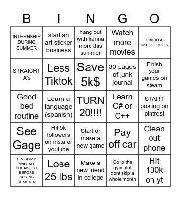 2026 Resolution Bingo Card