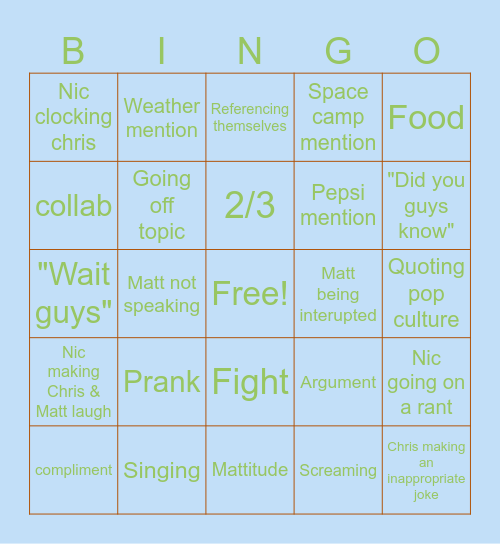 Sturniolo Triplets Bingo Card