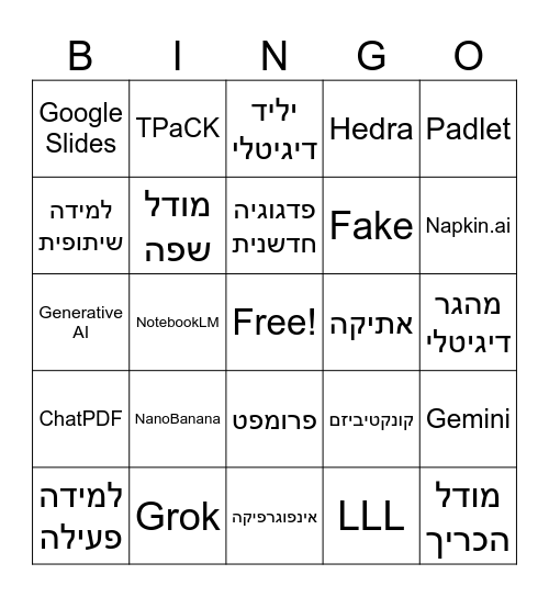 בינגו קורס תקשוב תשפו Bingo Card