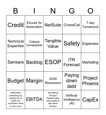 Sales Camp Bingo Card