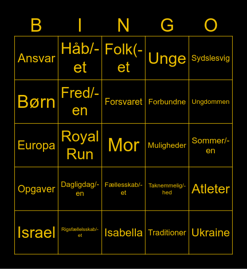 Kongens nytårstale 2025/2026 Bingo Card