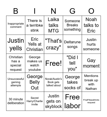 Christians Failparty Bingo Card