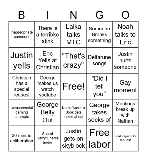 Christians Failparty Bingo Card