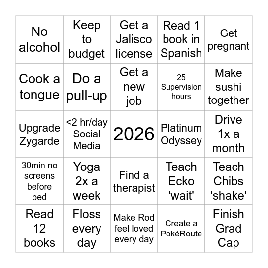 2026 Goal Bingo Card