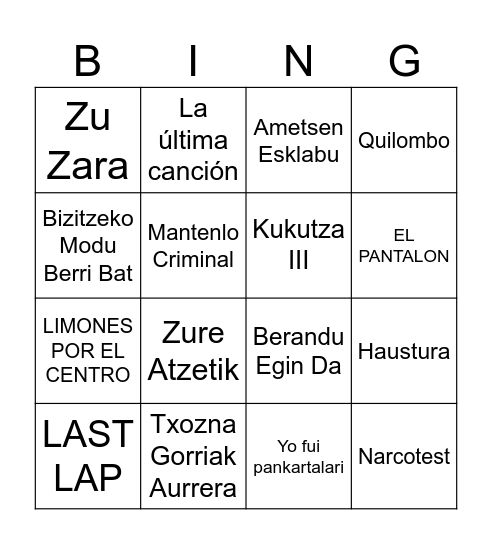 Bingo Musikatua Bingo Card