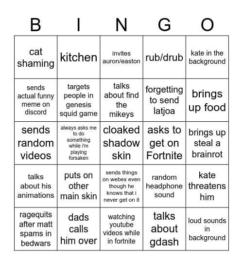 mikey bingo cart Bingo Card
