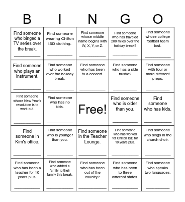 Untitled Bingo Card