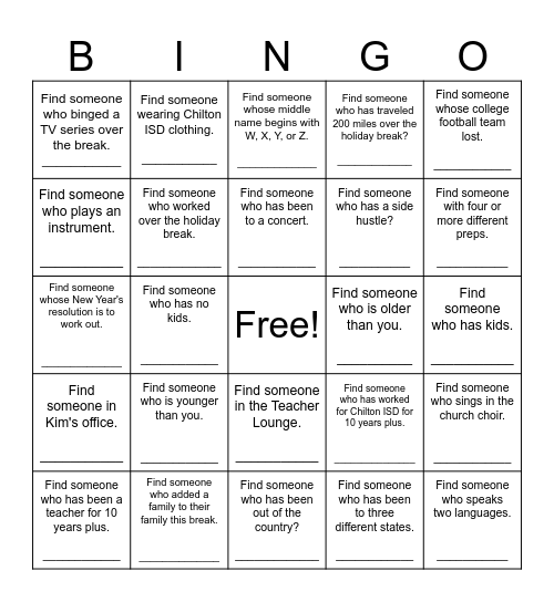 Untitled Bingo Card