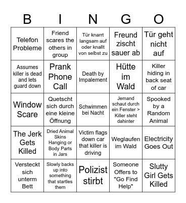 HORROR MOVIE BINGO Card