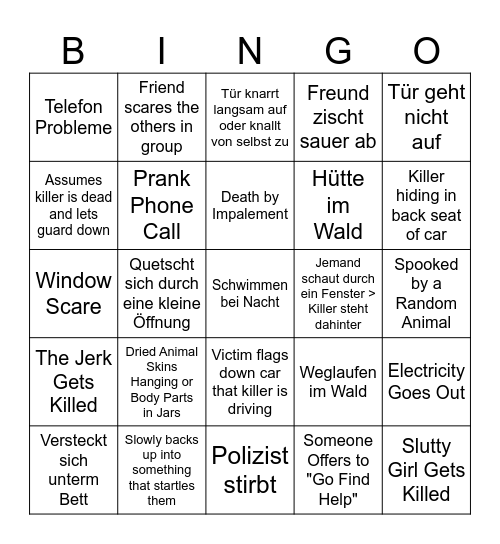 HORROR MOVIE BINGO Card