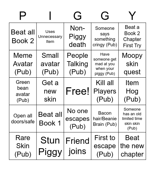 PIGGY BINGO Card