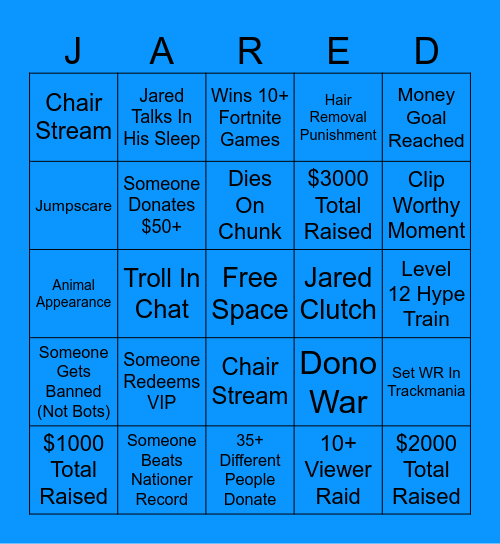72 Hour Stream Bingo Card