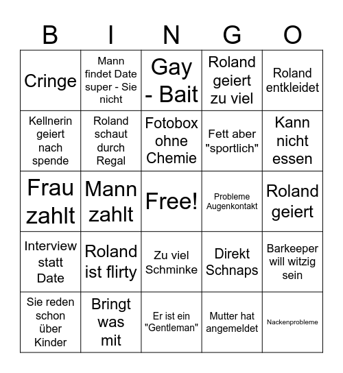 First Dates Bingo Card