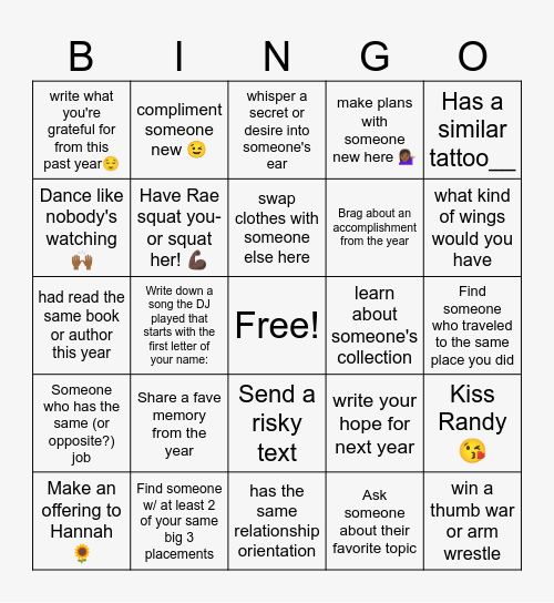 NYE Bingo! Bingo Card