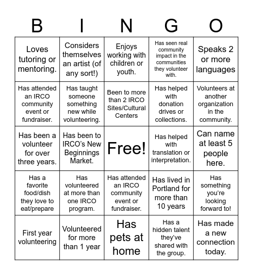 Untitled Bingo Card
