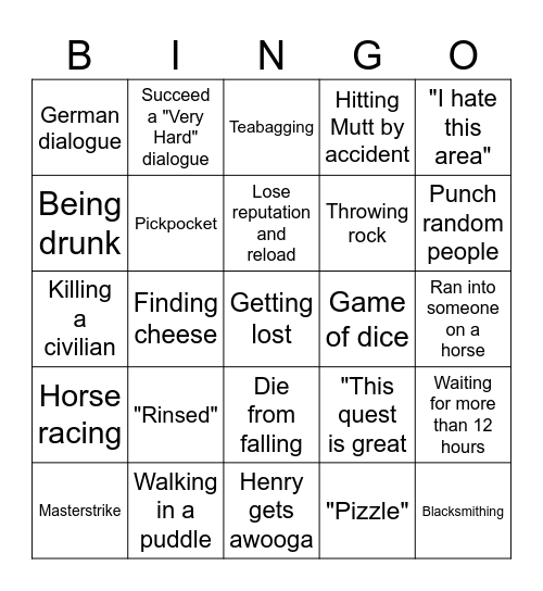 KCD2 Meme Bingo Card