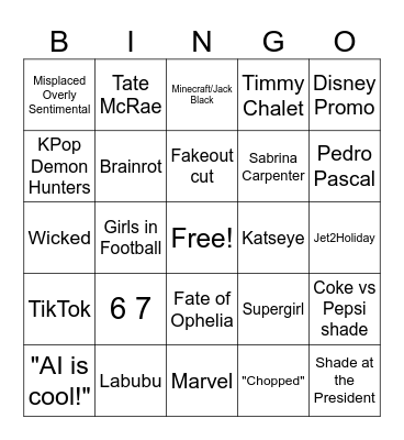 Super Bowl Commercials 2026 Bingo Card