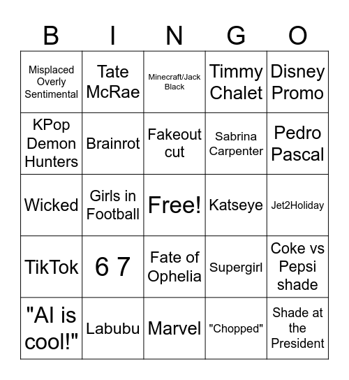 Super Bowl Commercials 2026 Bingo Card