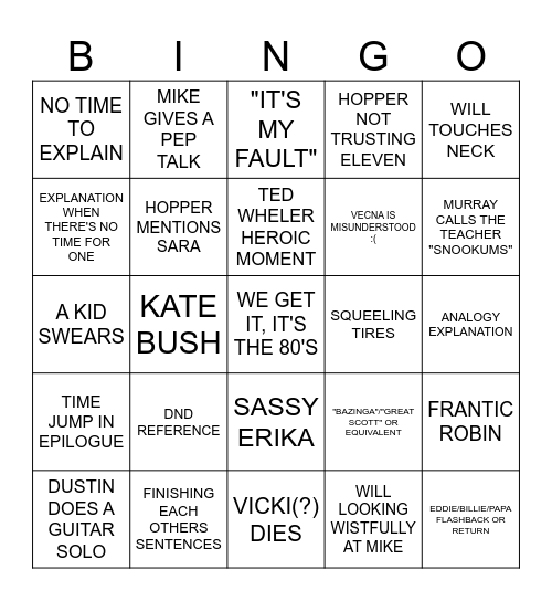 STRANGEST THINGS Bingo Card