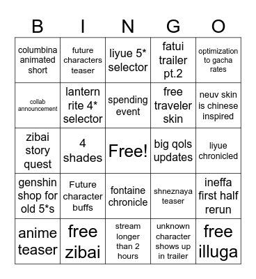 6.3 Livestream Bingo Card