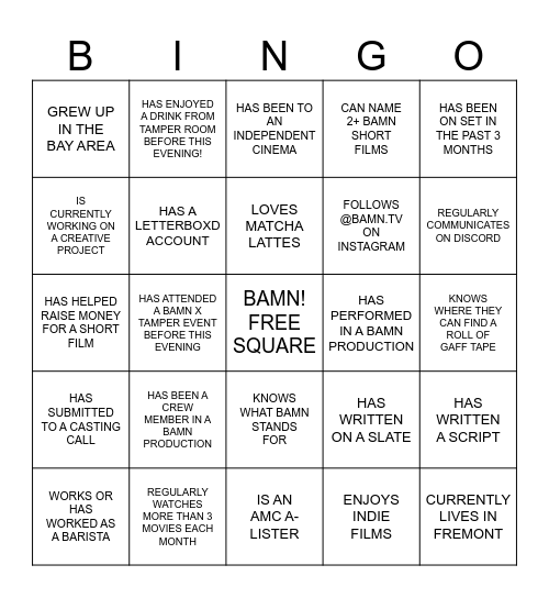 THE BAMN BINGO Card