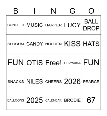 NEW YEARS EVE Bingo Card