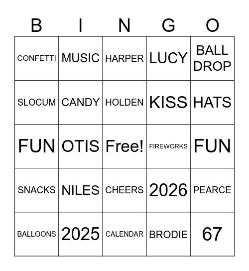 NEW YEARS EVE Bingo Card
