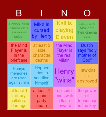 Stranger Things Finale Bingo Card