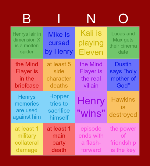 Stranger Things Finale Bingo Card