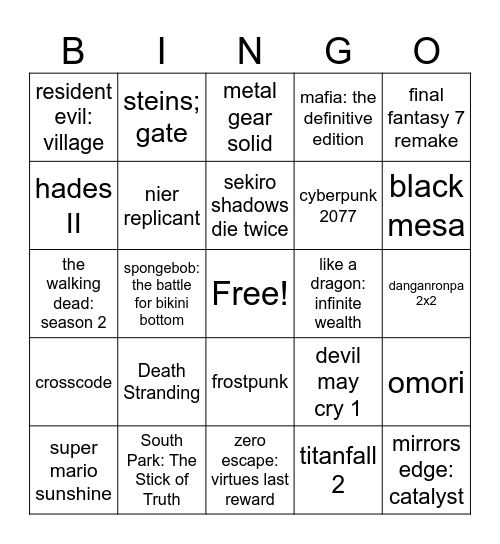 backlog 2026!! Bingo Card