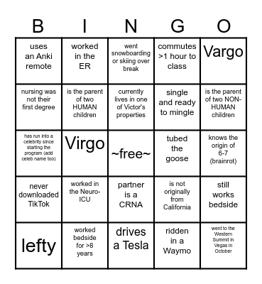 Annual KPSA Human Bingo Card