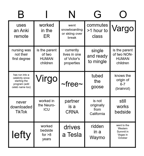 Annual KPSA Human Bingo Card