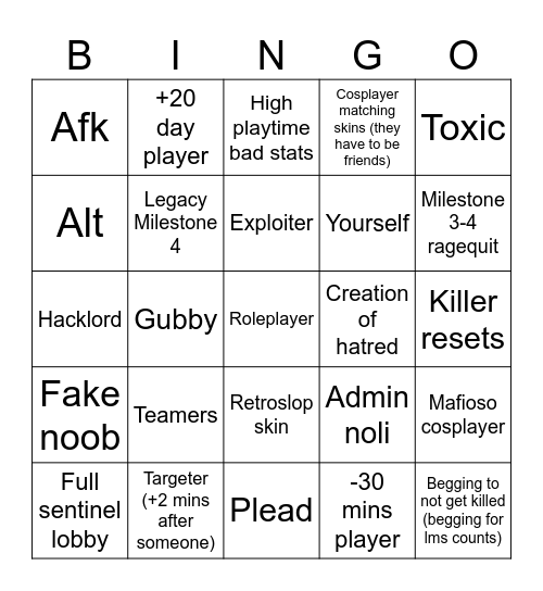 Forsaken bingo Card