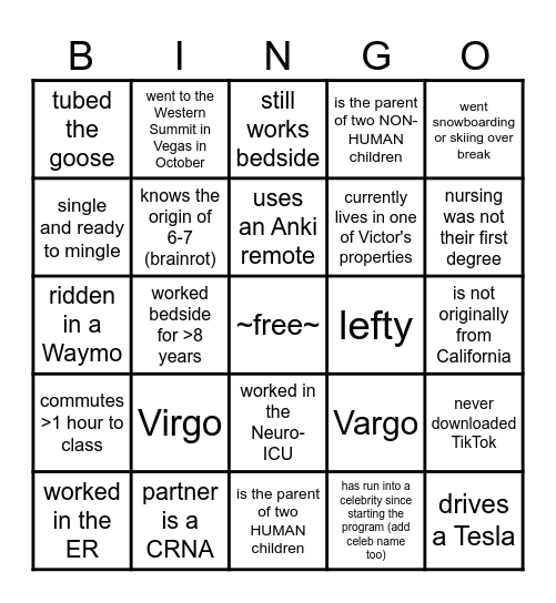 Annual KPSA Human Bingo Card