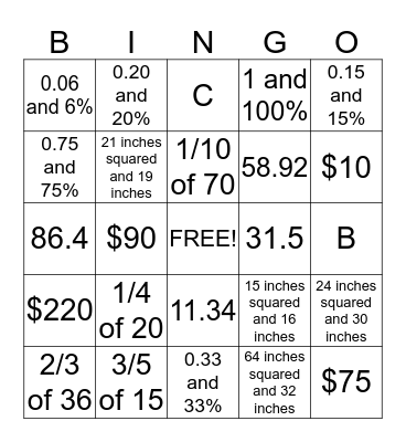 Unit 9 Math Review Bingo Card
