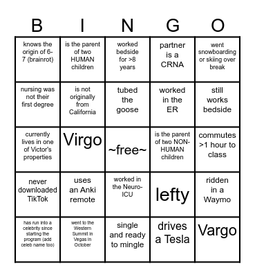 Annual KPSA Human Bingo Card