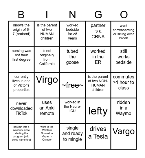 Annual KPSA Human Bingo Card