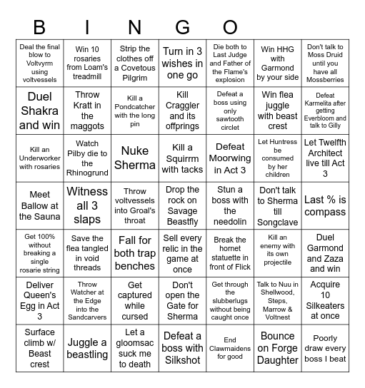 Silksong Bingo Card