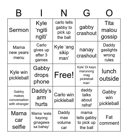 Family Bingo Card