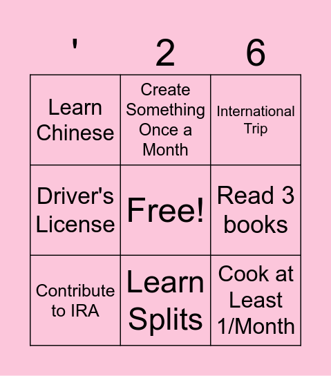 Resolutions Bingo Card