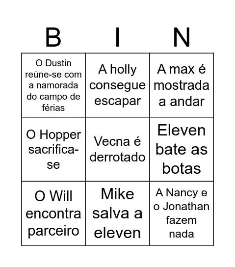 Stranger Things Final Barb/Joao Bingo Card
