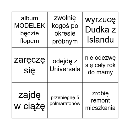Izzy 2026 Bingo Card