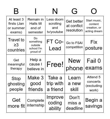 2026 New Years Resolutions Bingo Card