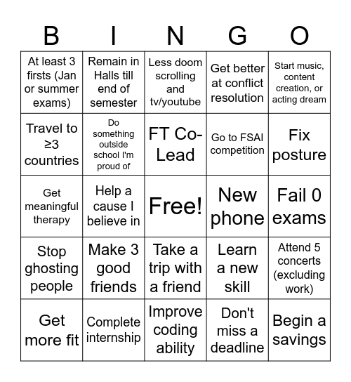 2026 New Years Resolutions Bingo Card