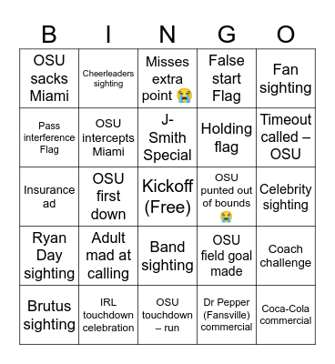 Football Bingo Card
