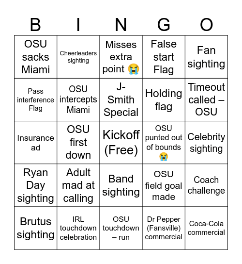 Football Bingo Card