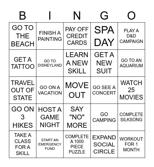 2026 THINGS TO DO Bingo Card